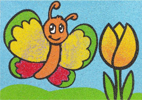 Pillangó tulipánnal homokkép-ugyeske.hu-homokkepek-homokrajzok